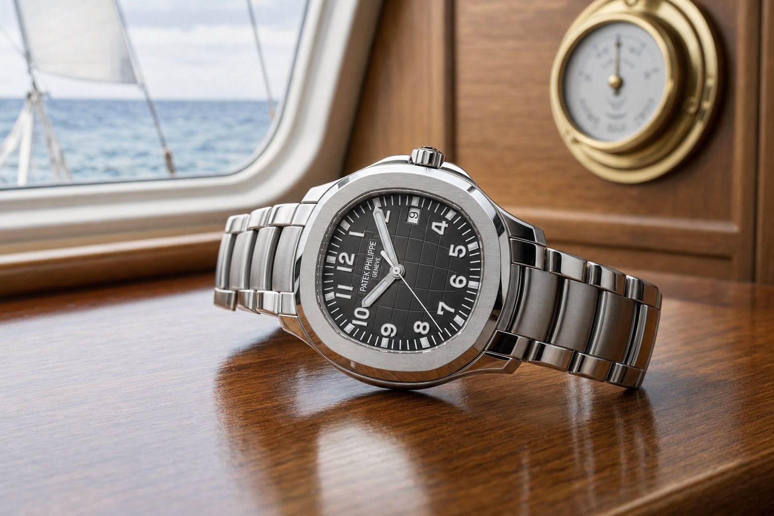 Patek Philippe Aquanaut 5167/1A on its integrated steel bracelet