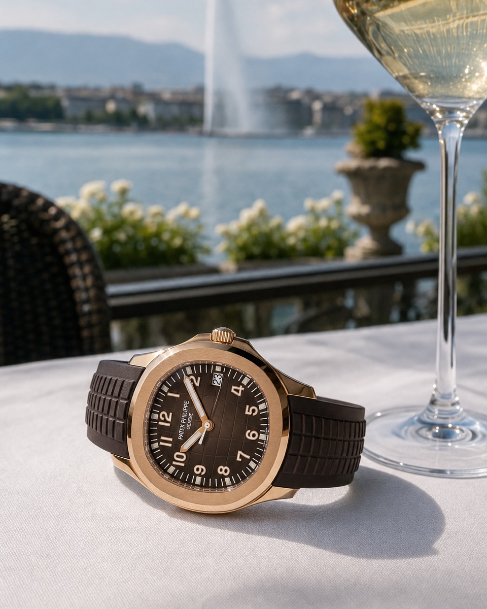 Patek Philippe Aquanaut 5167R in rose gold with brown embossed dial and brown composite strap